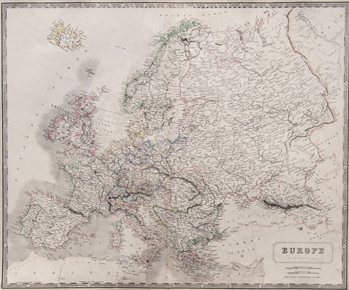 original antique map of Europe 1850 Johnston